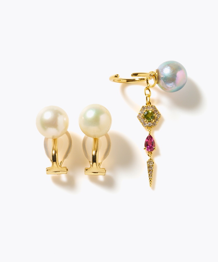 [elafonisi] 【2025 Winter Limited】One of a kind akoya pearl multiple stone chandelier ear clip