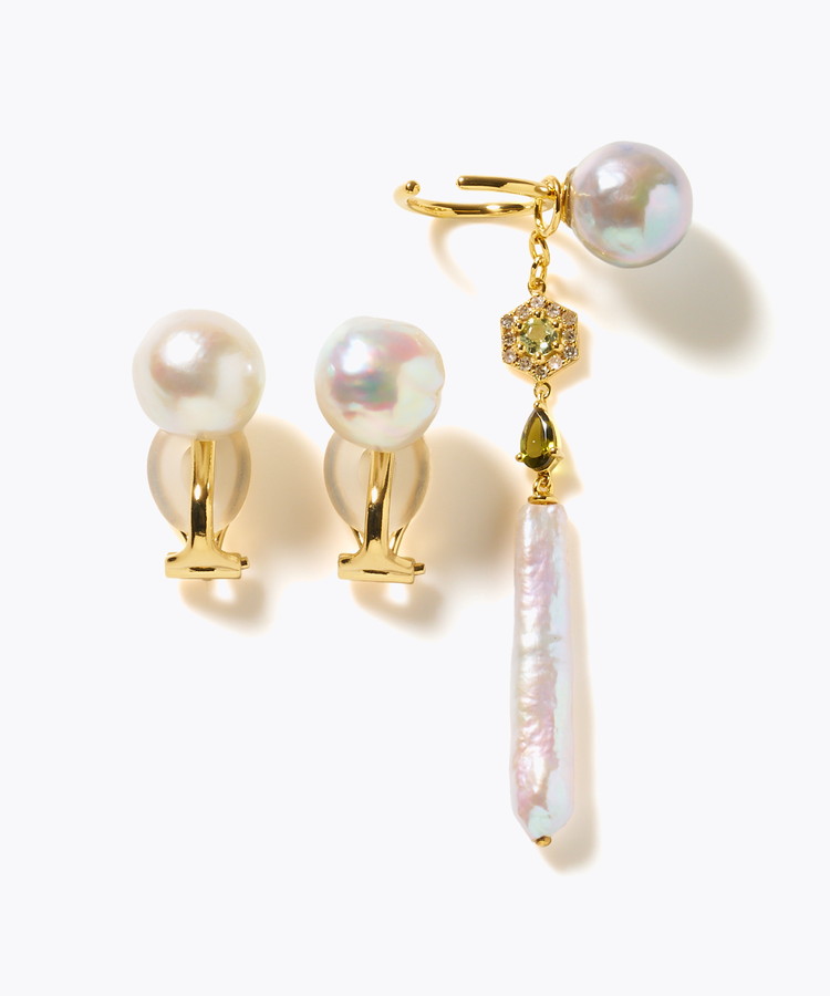 [elafonisi] 【2025 Winter Limited】One of a kind akoya pearl multiple stone chandelier ear clip