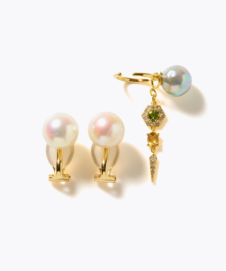 [elafonisi] 【2025 Winter Limited】One of a kind akoya pearl multiple stone chandelier ear clip