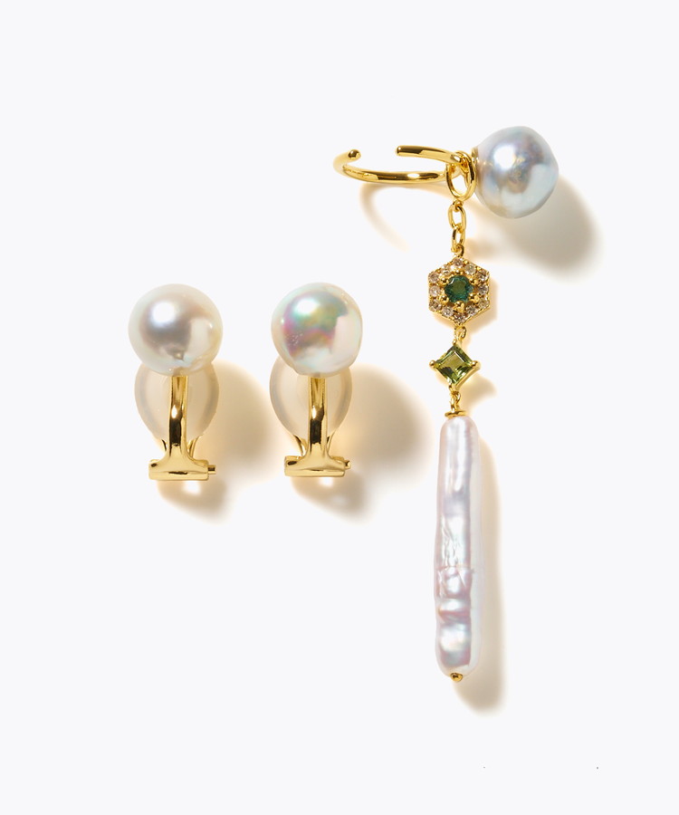 [elafonisi] 【2025 Winter Limited】One of a kind akoya pearl multiple stone chandelier ear clip