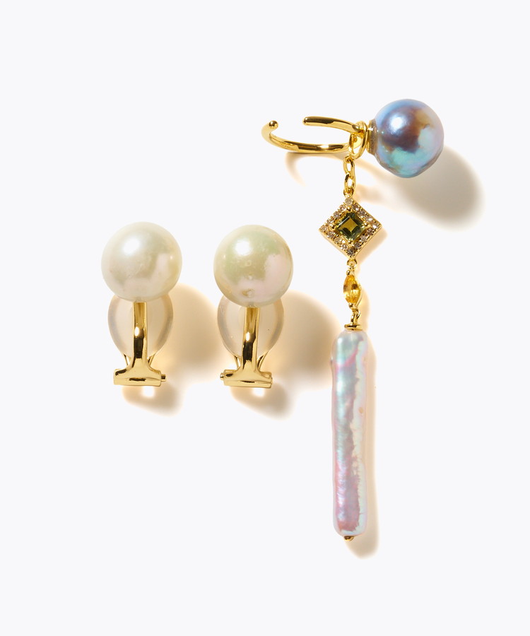 [elafonisi] 【2025 Winter Limited】One of a kind akoya pearl multiple stone chandelier ear clip