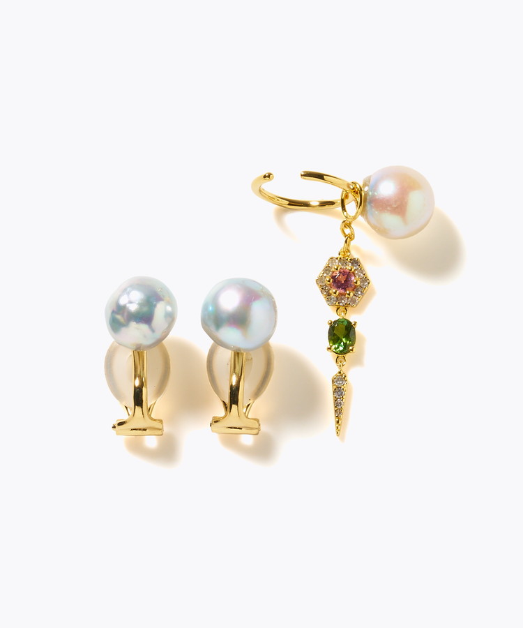 [elafonisi] 【2025 Winter Limited】One of a kind akoya pearl multiple stone chandelier ear clip