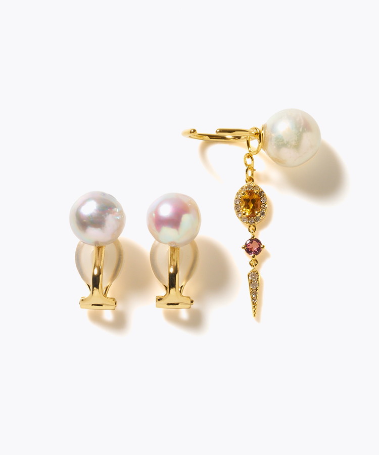 [elafonisi] 【2025 Winter Limited】One of a kind akoya pearl multiple stone chandelier ear clip