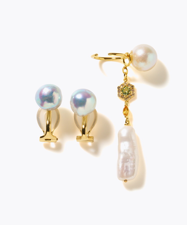 [elafonisi] 【2025 Winter Limited】One of a kind akoya pearl multiple stone chandelier ear clip
