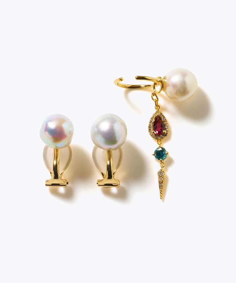 [elafonisi] 【2025 Winter Limited】One of a kind akoya pearl multiple stone chandelier ear clip