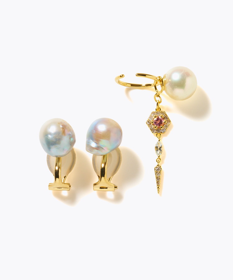 [elafonisi] 【2025 Winter Limited】One of a kind akoya pearl multiple stone chandelier ear clip