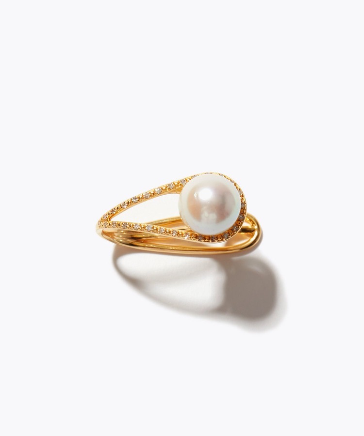 [philia] akoya pearl half finger pave diamond ring