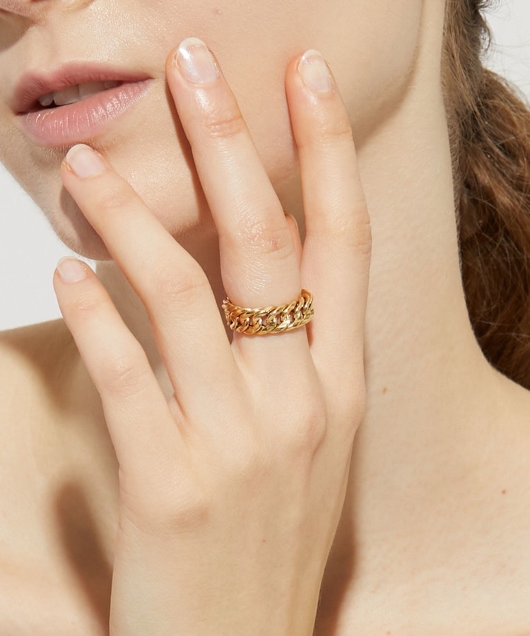 [basic] K18 hollow curb chain ring