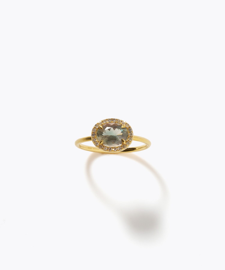 [elafonisi] One of a kind K10 oregon sunstone pave diamond ring