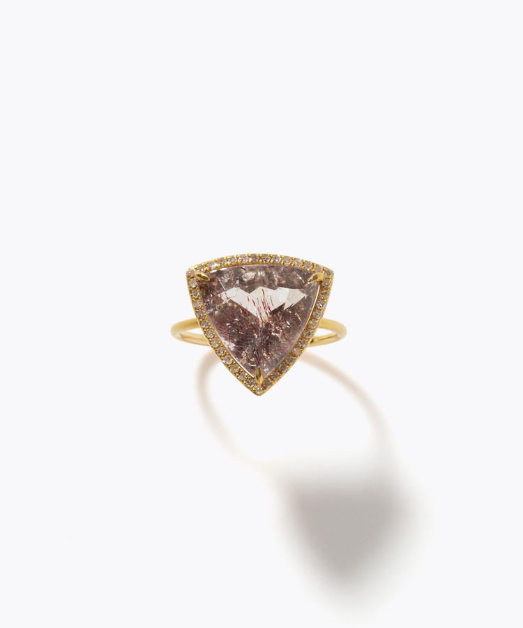 [elafonisi] One of a kind K10 goethite in smoky quartz pave diamond ring