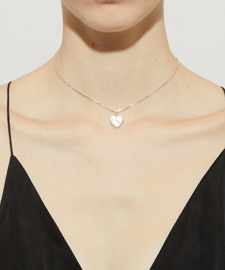 [basic] Silver slider chain heart pearl necklace