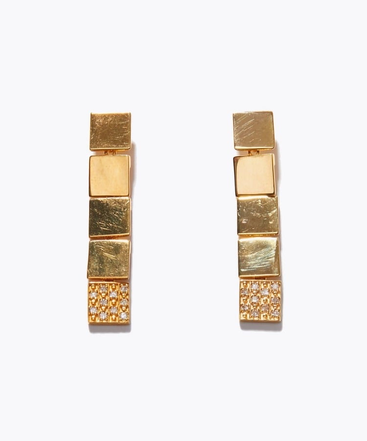 [glimmer] square tile pave diamonds pierced earring