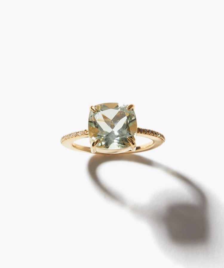 [elafonisi] cushion green amethyst pave diamonds half eternity ring