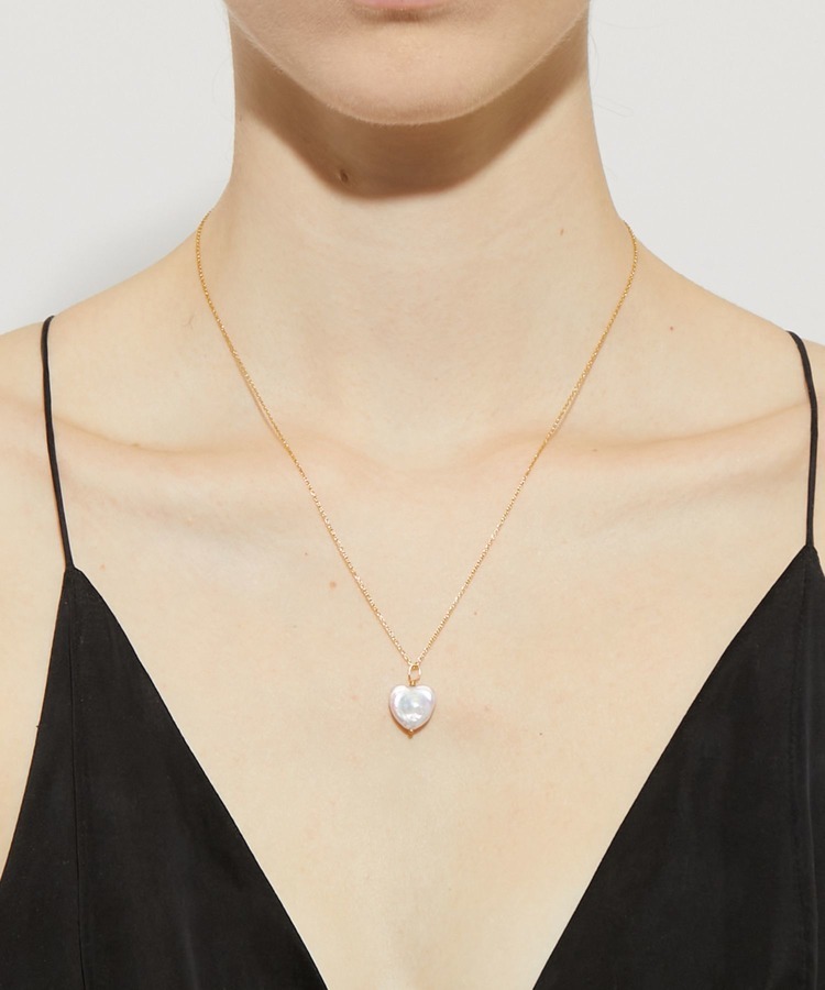 [basic] K14GF slider chain heart pearl necklace