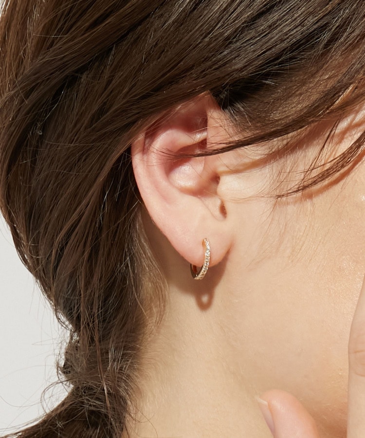 [basic] K10 diamond pave hoop single pierced earring