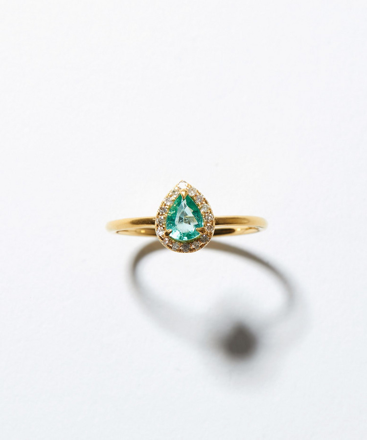[elafonisi] One of a kind K10 blue green beryl pave diamond ring
