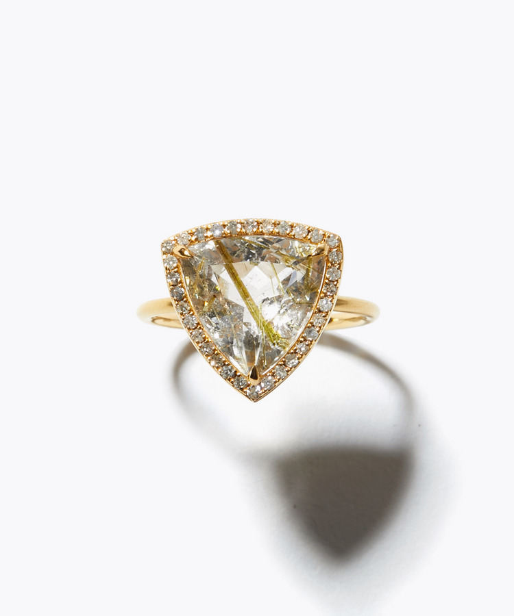 [elafonisi] One of a kind K10 epidote in quartz pave diamond ring