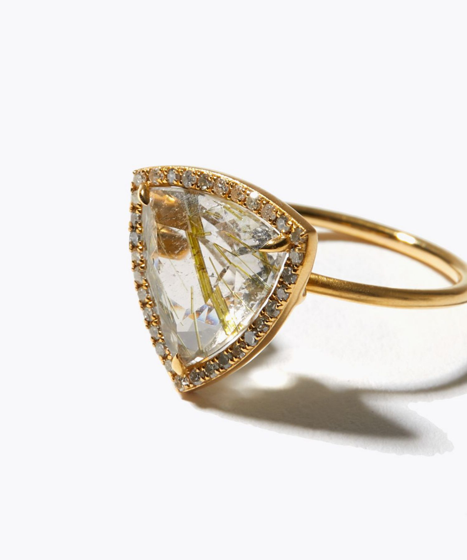 elafonisi] One of a kind K10 epidote in quartz pave diamond ring