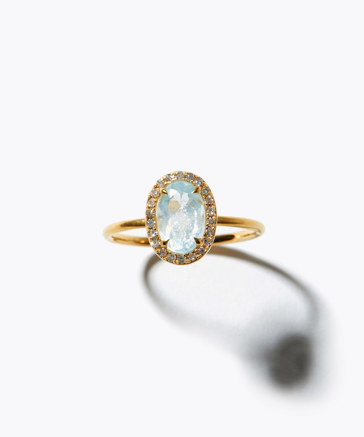 [elafonisi] One of a kind K10 oval aquamarine pave diamond ring