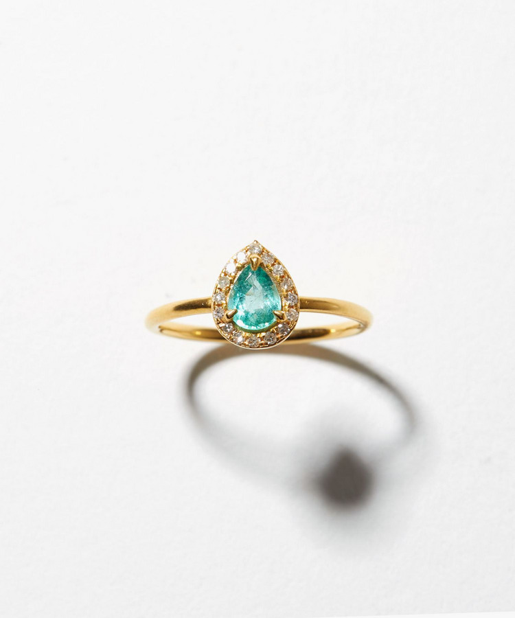 [elafonisi] One of a kind K10 blue green beryl pave diamond ring