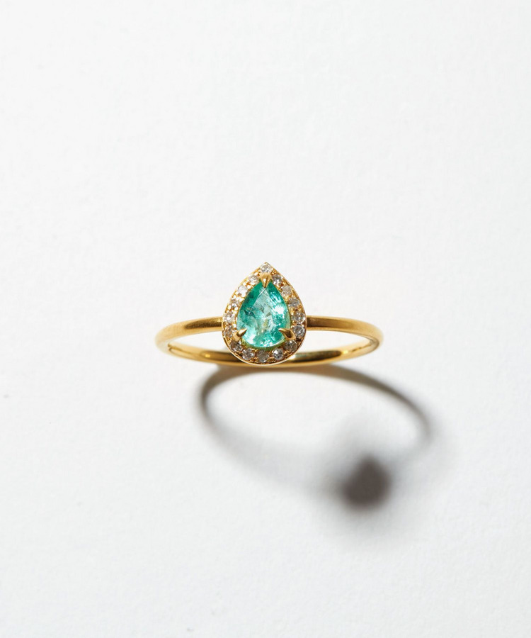 [elafonisi] One of a kind K10 blue green beryl pave diamond ring