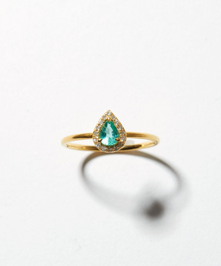[elafonisi] One of a kind K10 blue green beryl pave diamond ring