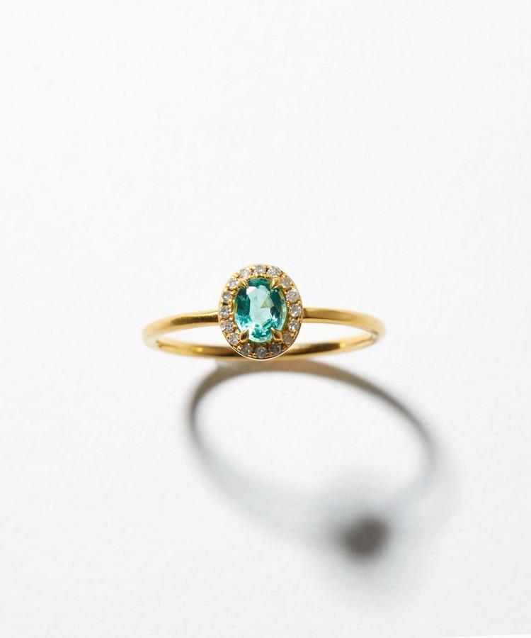 [elafonisi] One of a kind K10 blue green beryl pave diamond ring