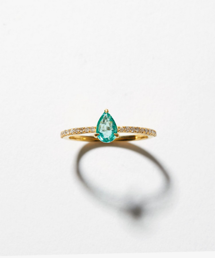 [elafonisi] One of a kind K10 blue green beryl diamond eternity ring