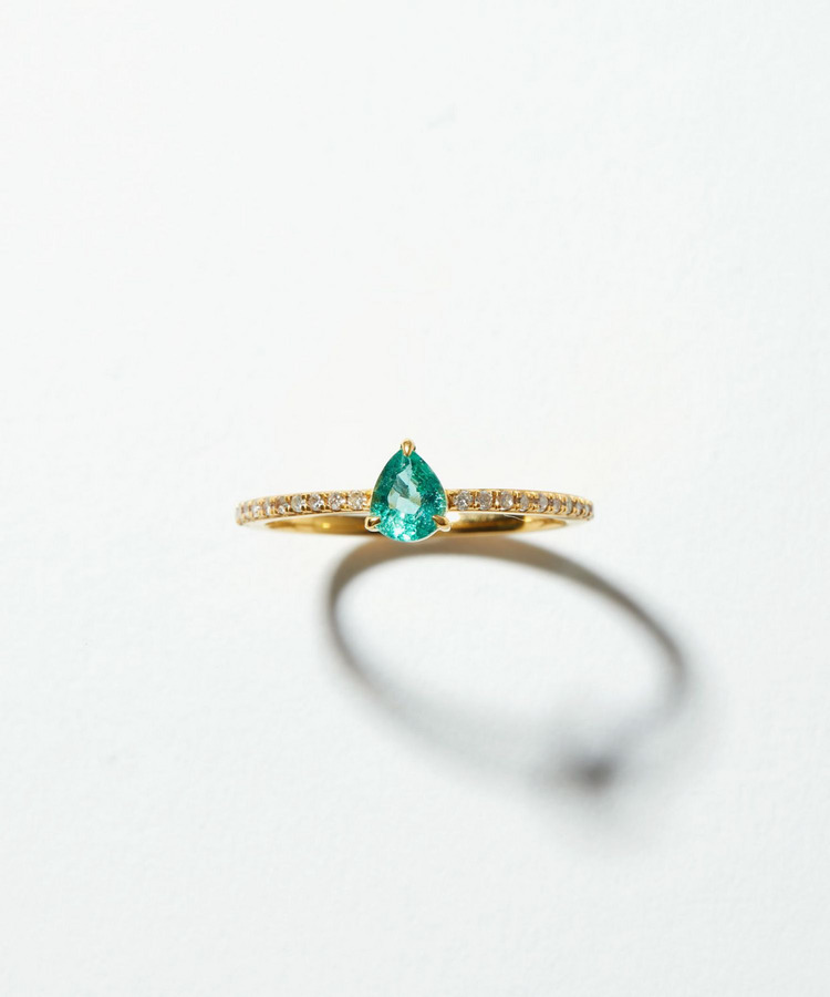 [elafonisi] One of a kind K10 blue green beryl diamond eternity ring