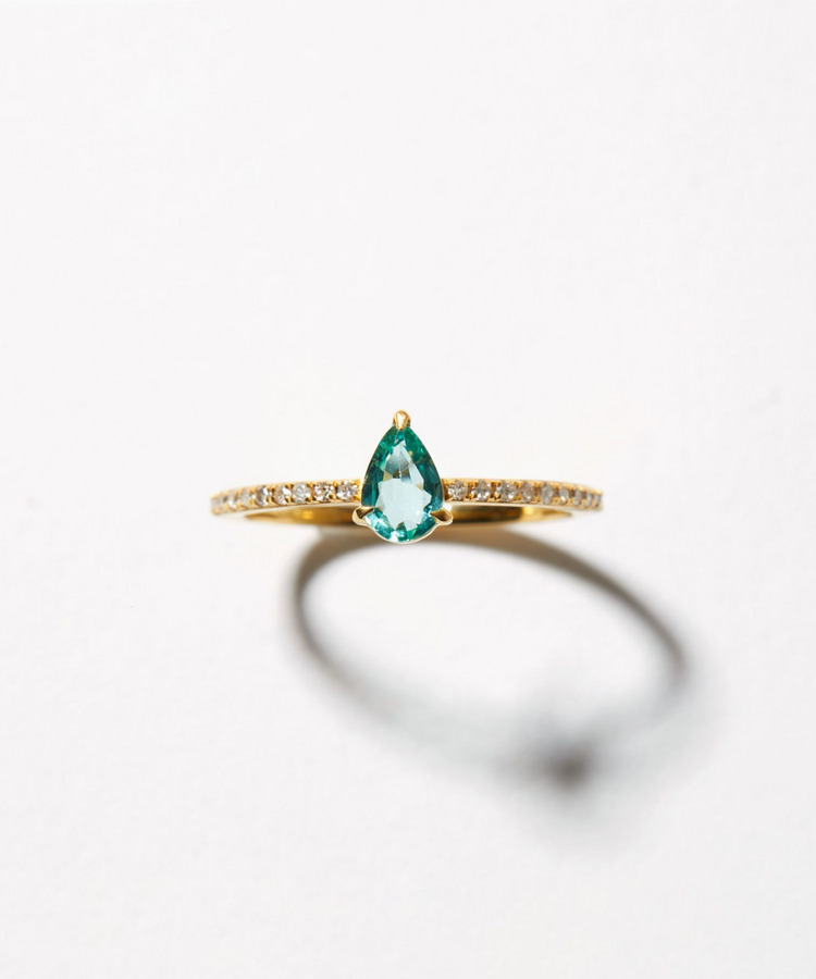 [elafonisi] One of a kind K10 blue green beryl diamond eternity ring