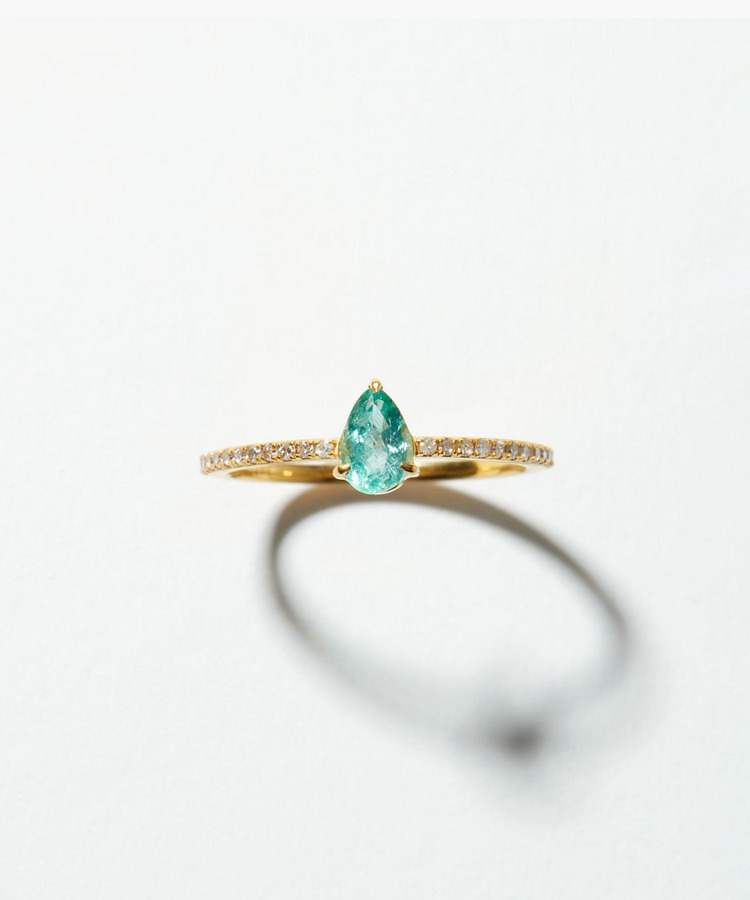 [elafonisi] One of a kind K10 blue green beryl diamond eternity ring