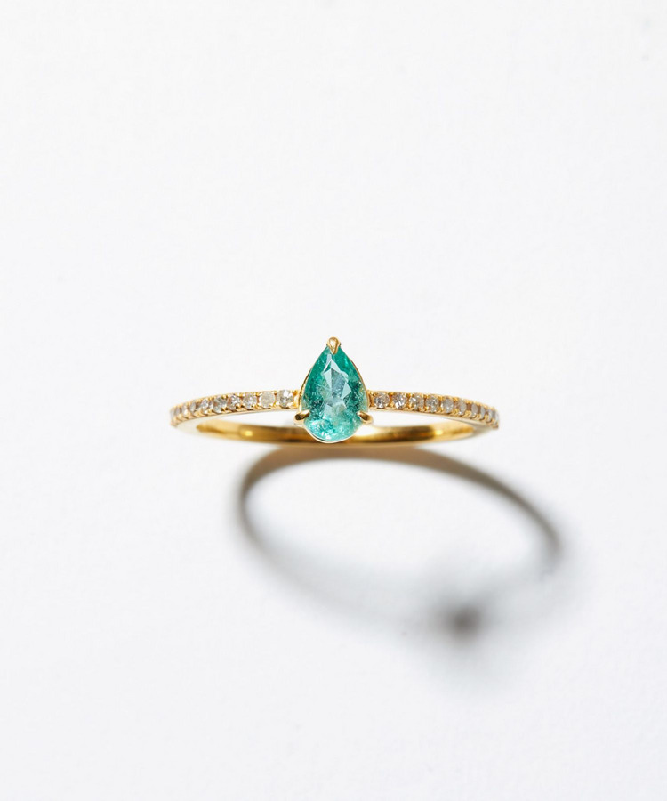 [elafonisi] One of a kind K10 blue green beryl diamond eternity ring