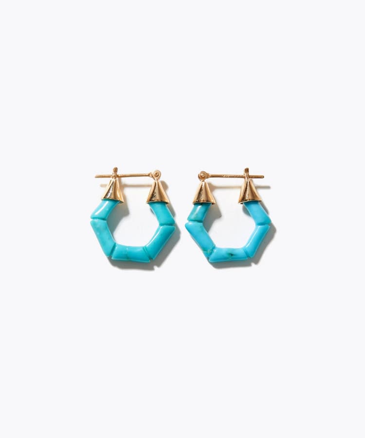 [eden] One of a kind K10 turquoise hexagon hoop pierced earring