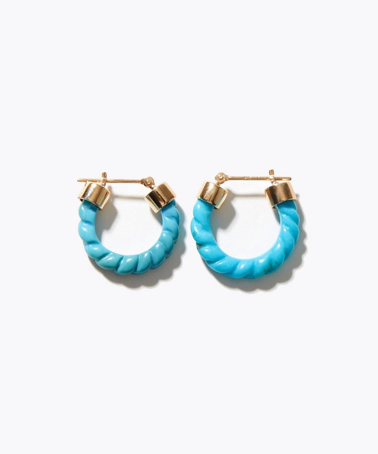 [eden] One of a kind K10 turquoise twisted  hoop pierced earring