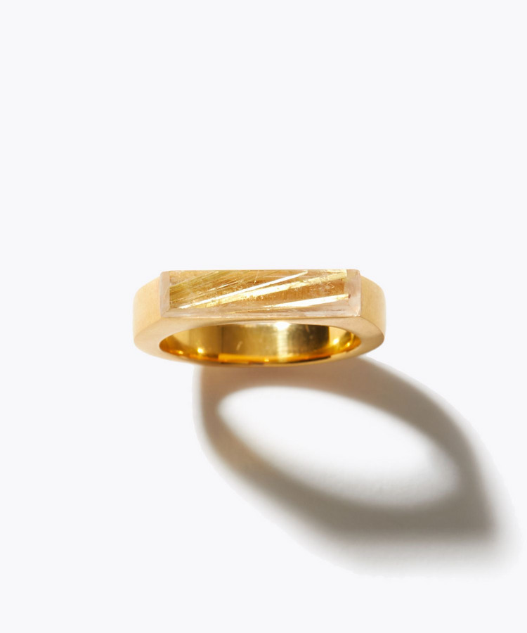 [ancient] flat gold rutilated quartz ring