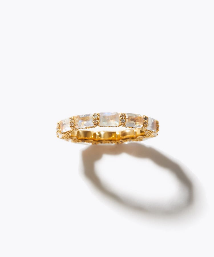[elafonisi] rectangle rainbow moon stone pave diamond eternity ring