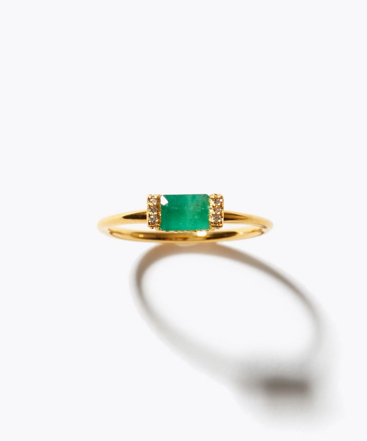 [elafonisi] rectangle emerald pave diamond ring