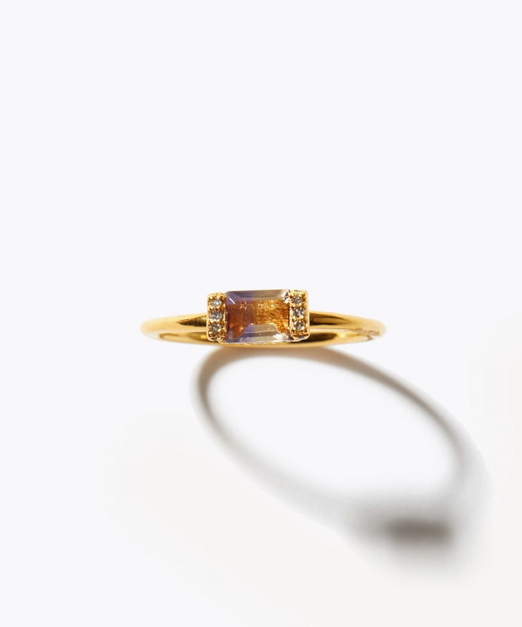 [elafonisi] rectangle ametrine pave diamond ring