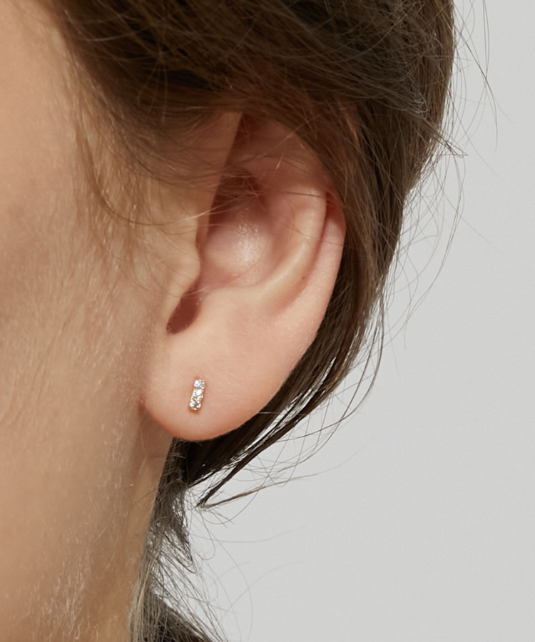 [basic] K10 rectangle diamond stud single pierced earring