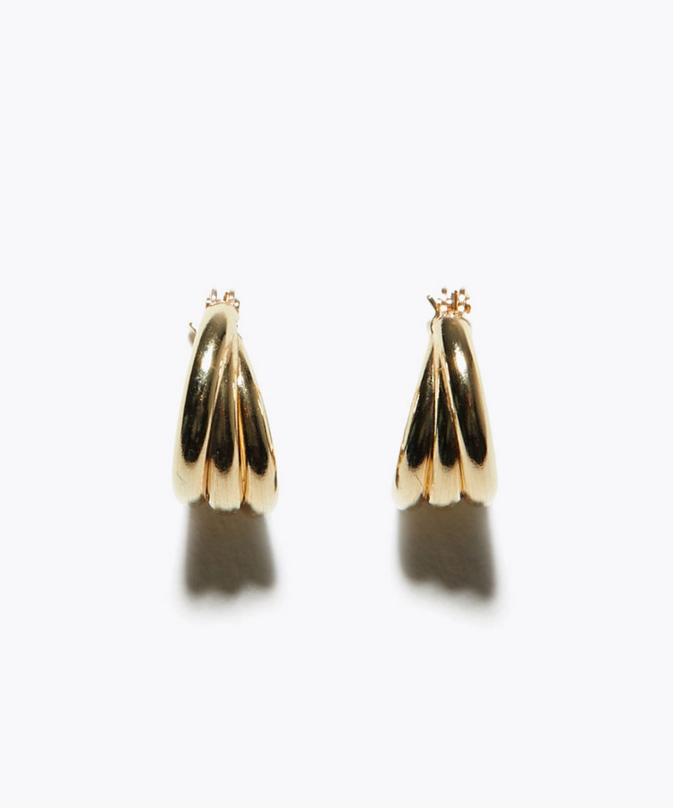 [basic] K10 triple hoop tiny pierced earring