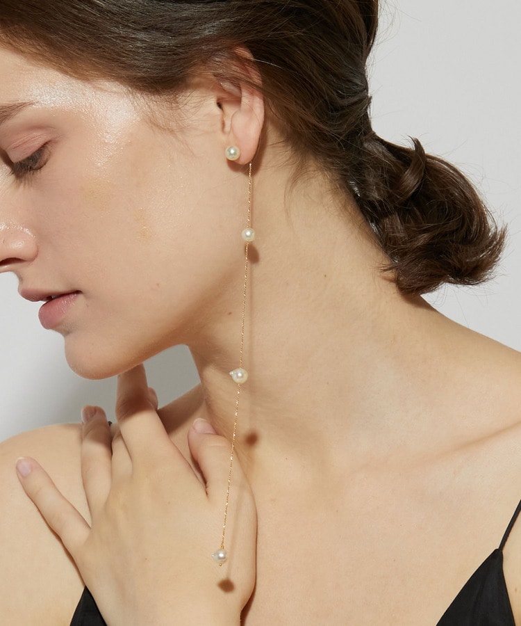 [philia] K10 akoya pearl long chain single pierced earring