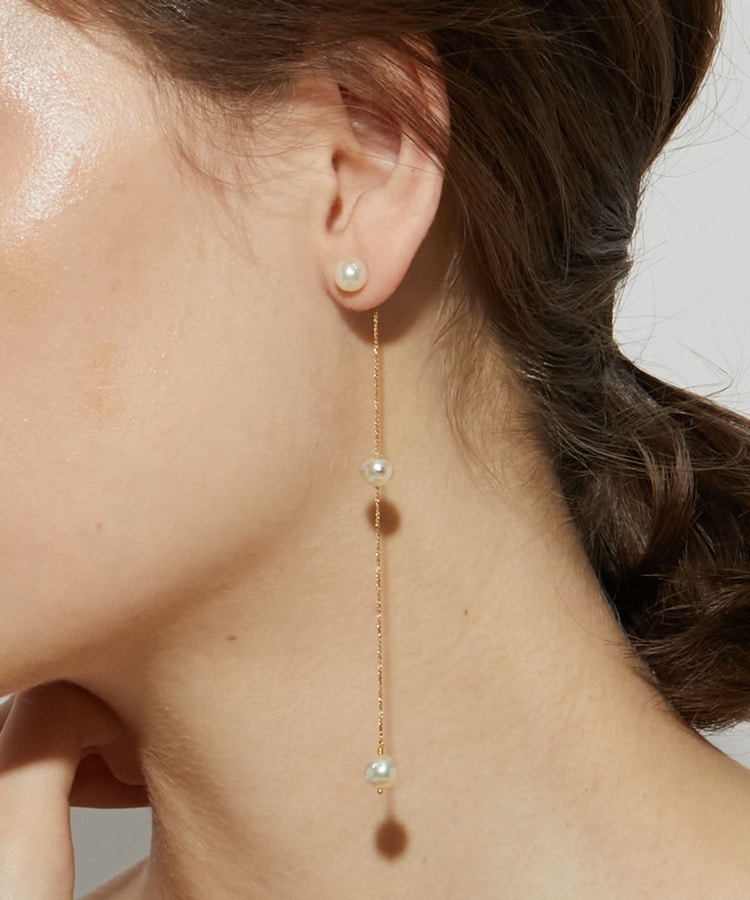 [philia] K10 akoya pearl midle chain single pierced earring