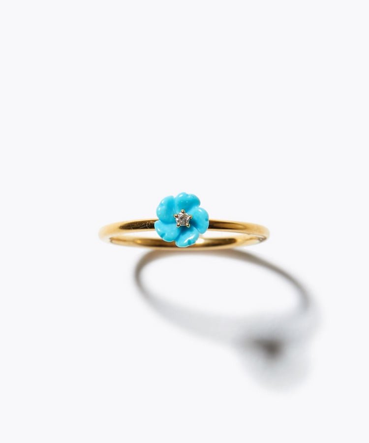 [eden] turquoise diamond hand carving flower ring