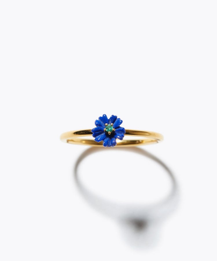 [eden] lapis lazuli emerald hand carving flower ring