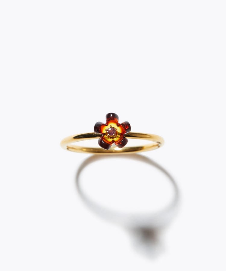 [eden] umber pink tourmaline hand carving flower ring