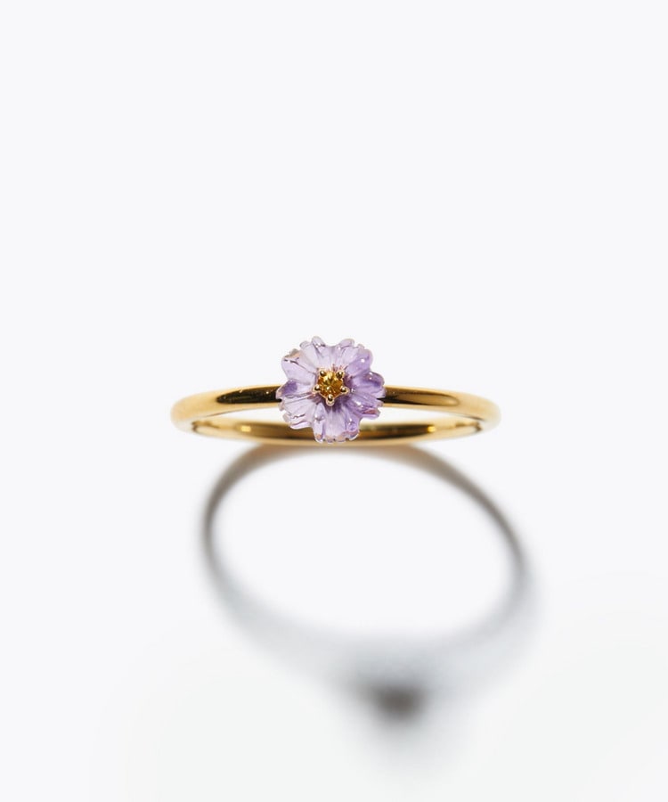 [eden] amethyst yellow sapphire carving flower ring