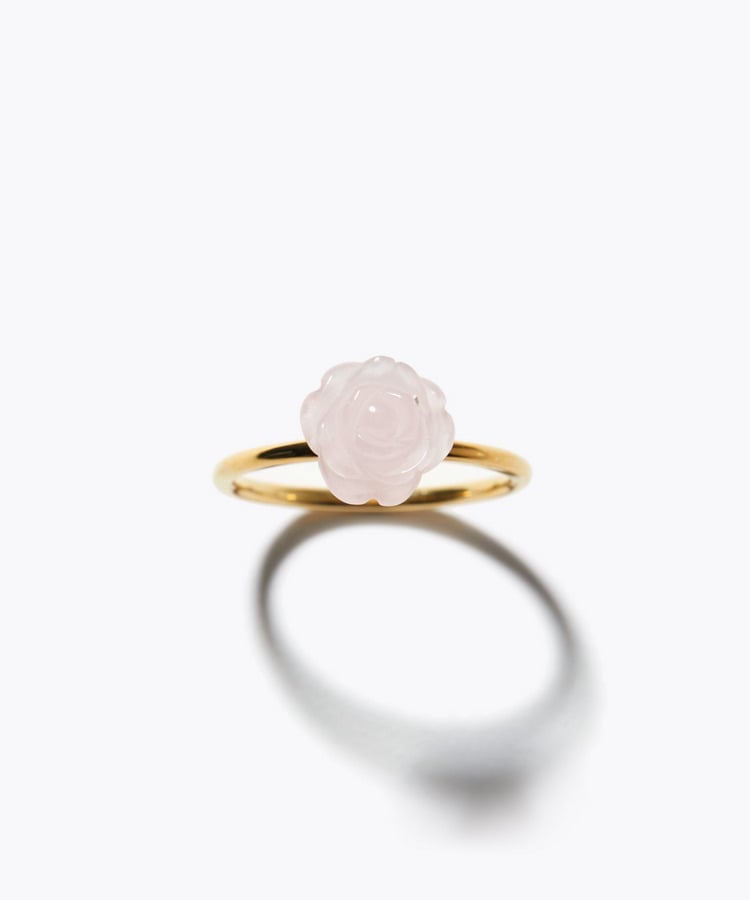 [eden] rose quartz carving leaf ring