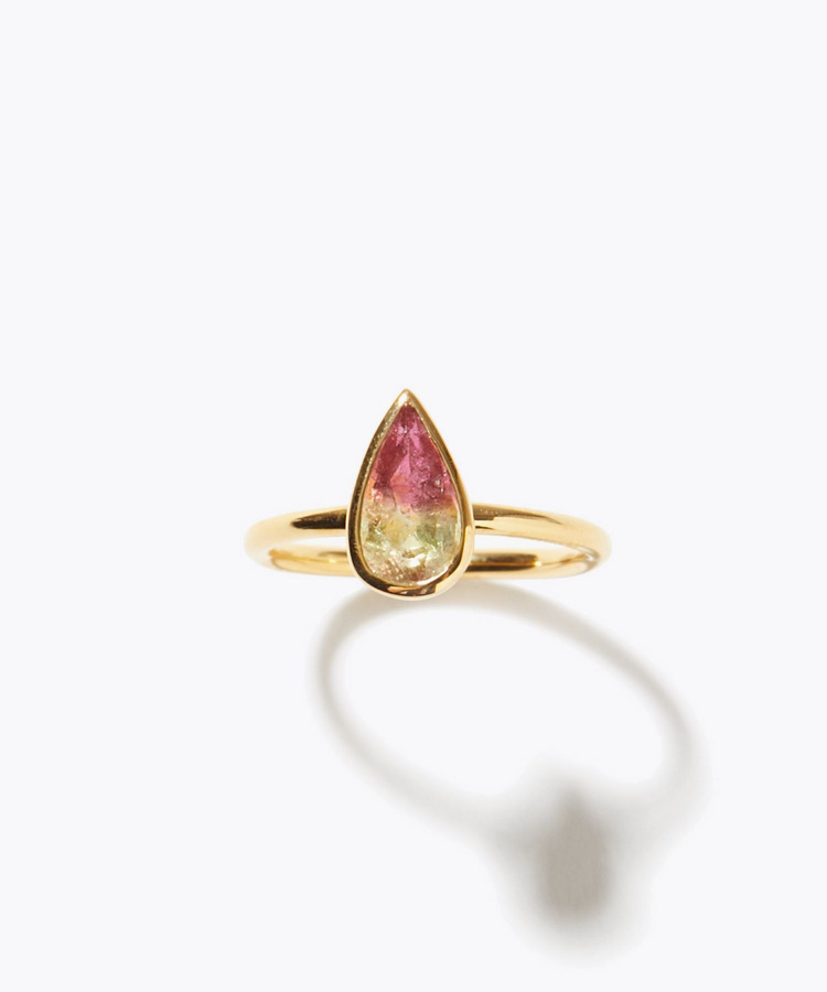 [eden] One of a kind pear shape bi-color tourmaline ring
