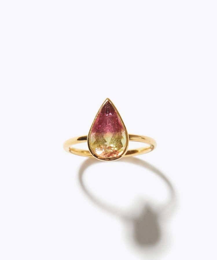 [eden] One of a kind pear shape bi-color tourmaline ring