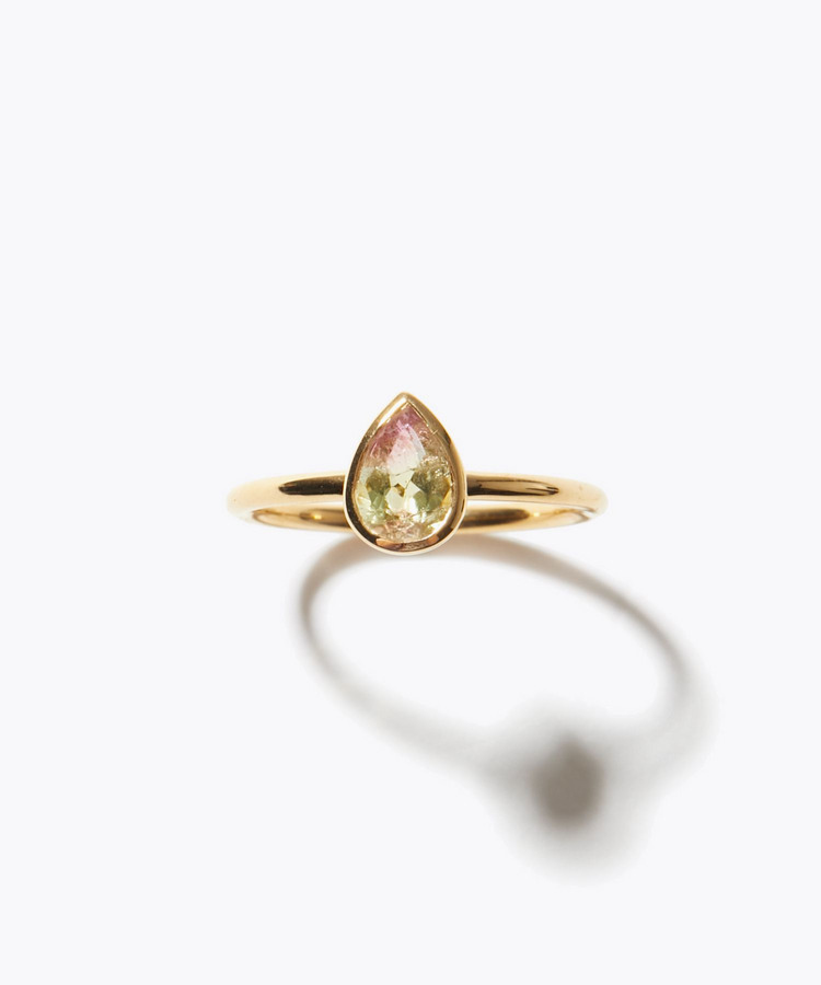 [eden] One of a kind pear shape bi-color tourmaline ring